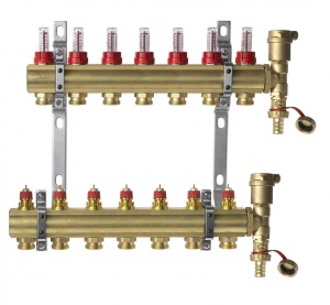 DANFOSS, Коллекторная группа FHF-7F set с клапанными вставками и расходомерами, 7 контуров